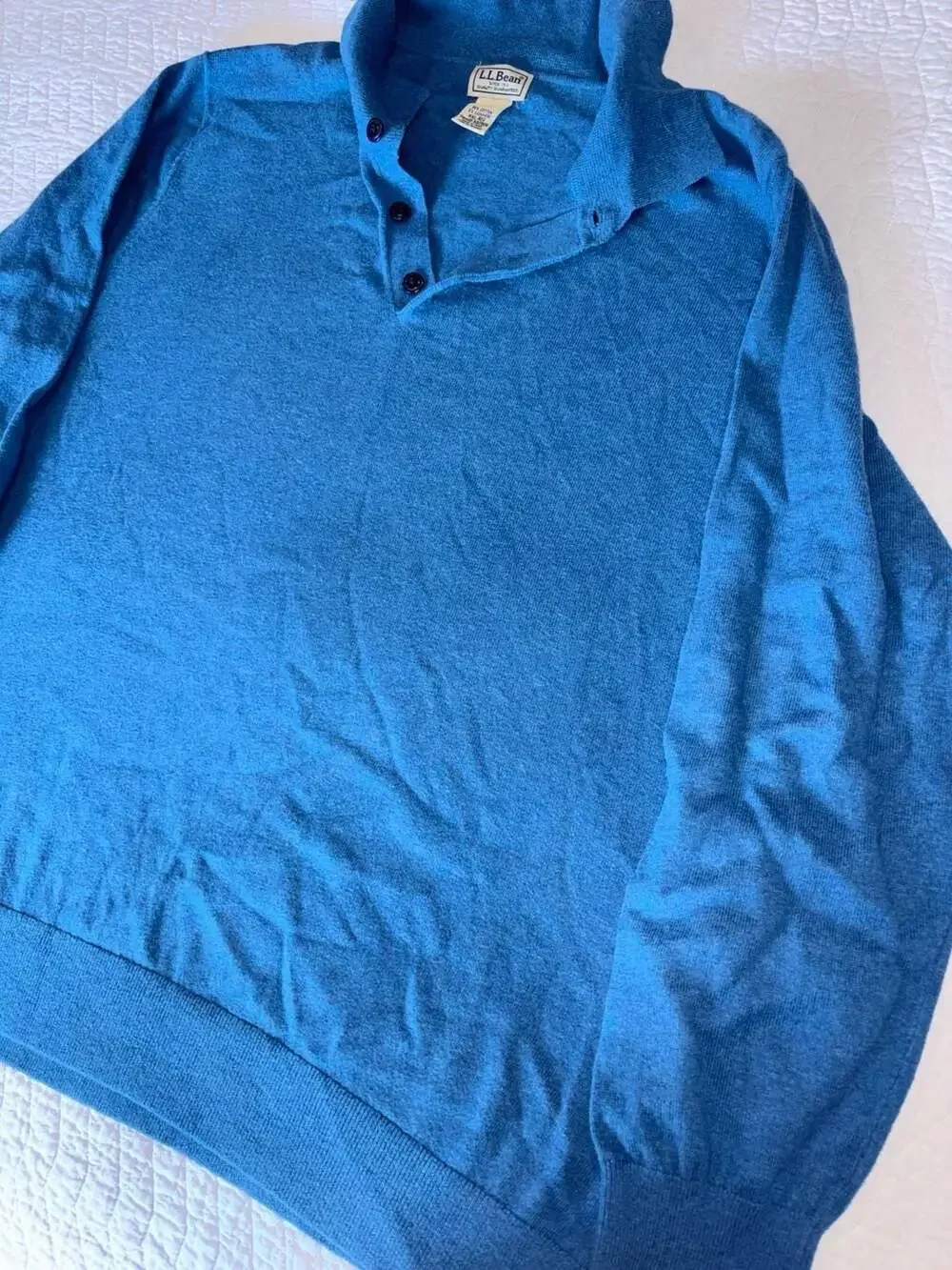 L.L. Bean Men's Cotton and Cashmere Blend 3-Button Mock Neck Pullover Sweater